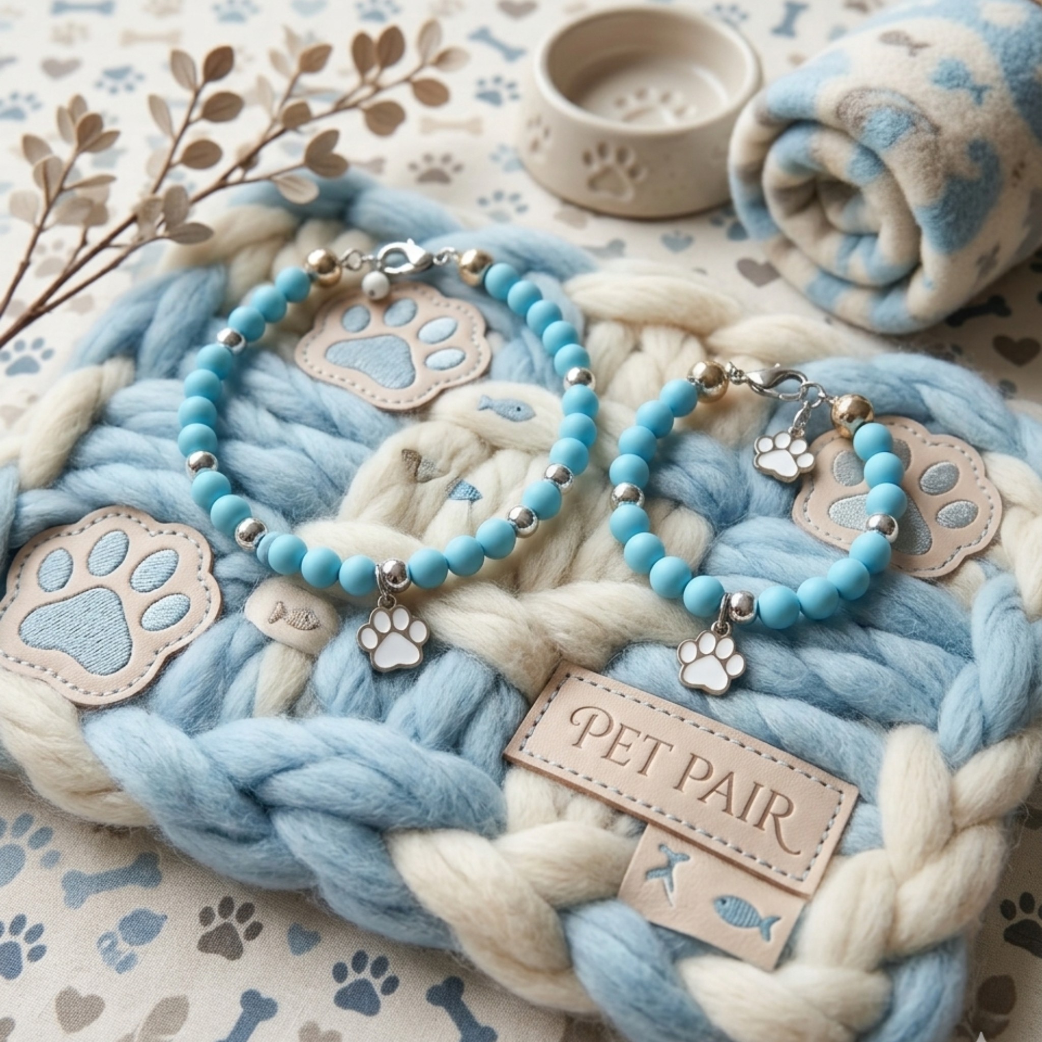 Set Coordinato "Anima Gemella" – Collana per Cane e Bracciale per Padrone in Pietre Gaia e Conchiglia
